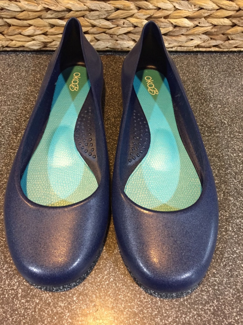 OKA b. Navy Blue Ballet Flats with Teal Insole